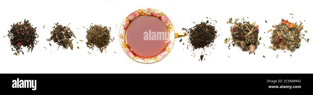Assortimento di foglie di tè secco Foto Stock
