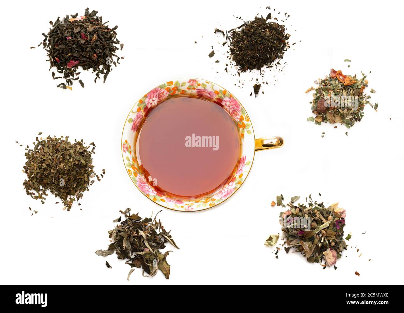 Assortimento di foglie di tè secco Foto Stock