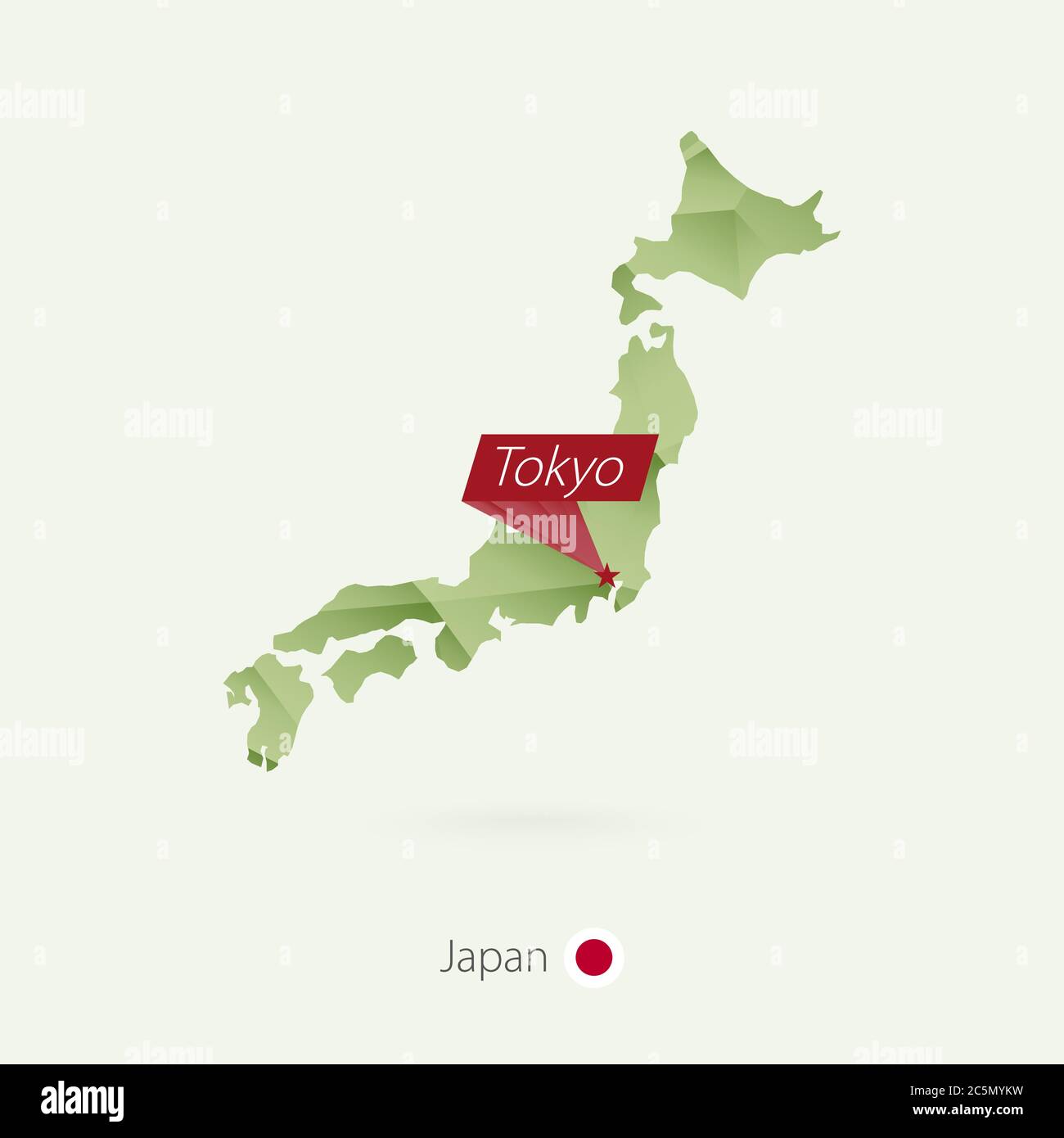 Mappa poly bassa gradiente verde del Giappone con la capitale Tokyo Illustrazione Vettoriale