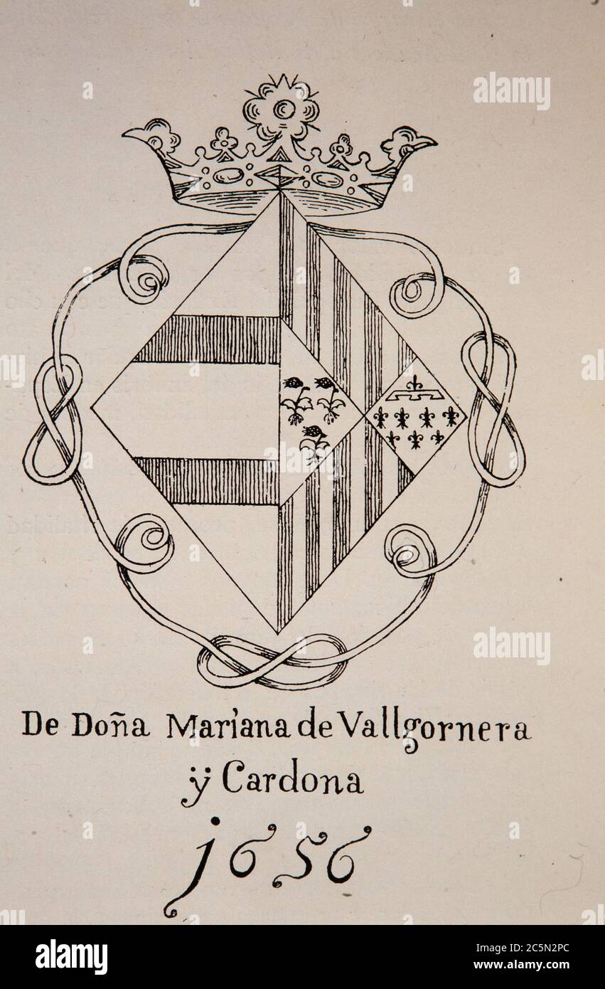 EX LIBRIS,MARIANA VALLGORNERA., 1656. Foto Stock