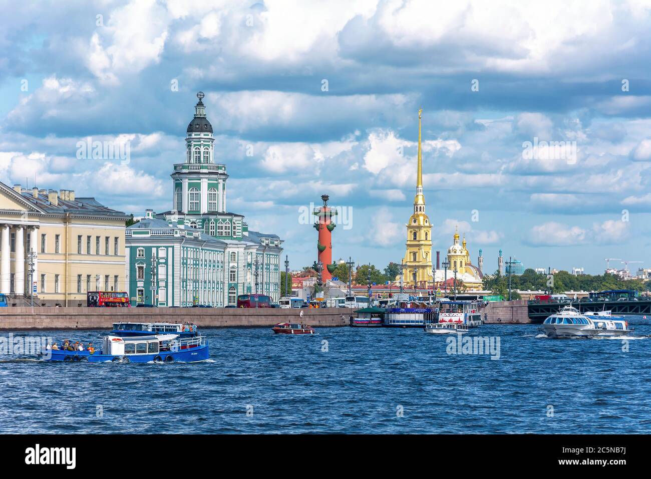 San Pietroburgo, vista sul fiume Neva dal terrapieno Admiralteyskaya, vista panoramica Foto Stock
