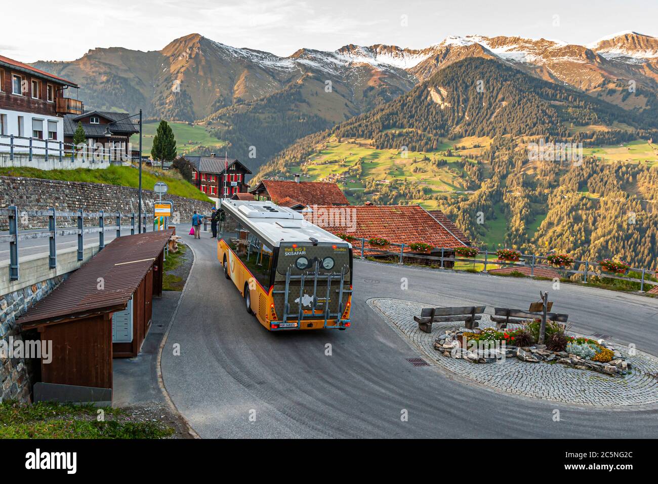 Capolinea AutoPostale a Tschiertschen-Praden, Svizzera Foto Stock