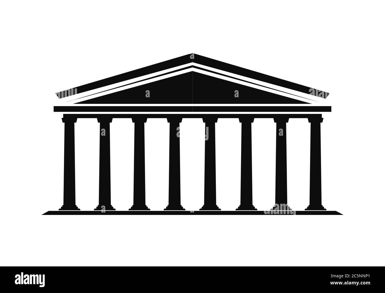 Logo del teatro, edificio classico con colonne - l'illustrazione dell'icona vettoriale nera è adatta anche per un museo, un'opera, una legge o un'università. Illustrazione Vettoriale