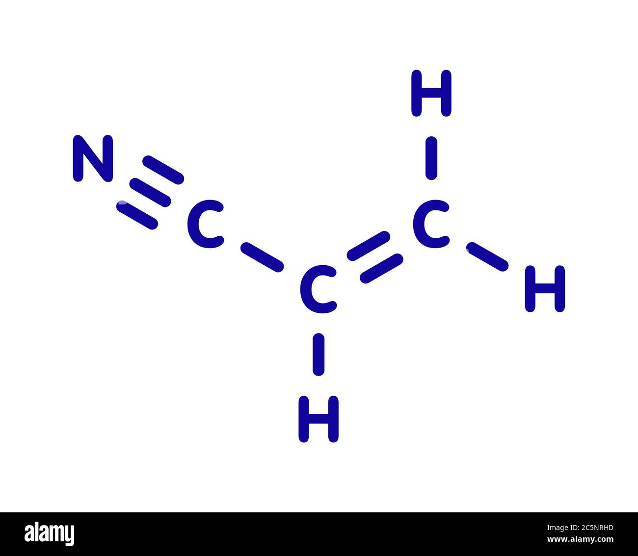 Molecola di acrilonitrile, blocco di costruzione in plastica ABS (acrilonitrile butadiene stirene) e poliacrilonitrile (PAN). Formula scheletrica. Foto Stock Molecola di acrilonitrile, blocco di costruzione in plastica ABS (acrilonitrile butadiene stirene) e poliacrilonitrile (PAN). Formula scheletrica. Foto Stock