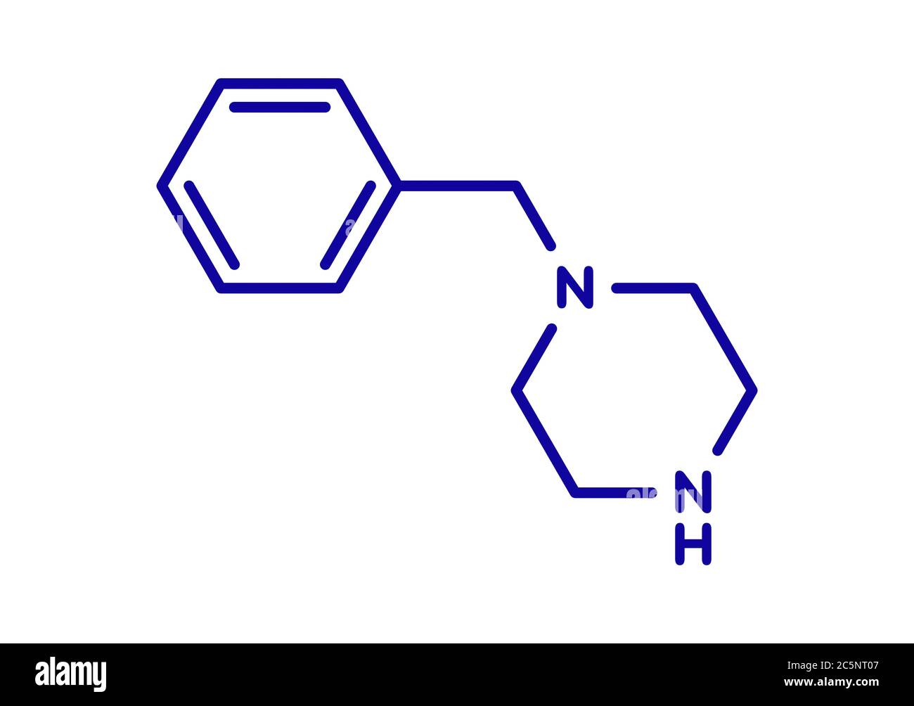 Benzilpiperazina (BZP) droghe ricreative molecola. Formula di scheletro. Foto Stock