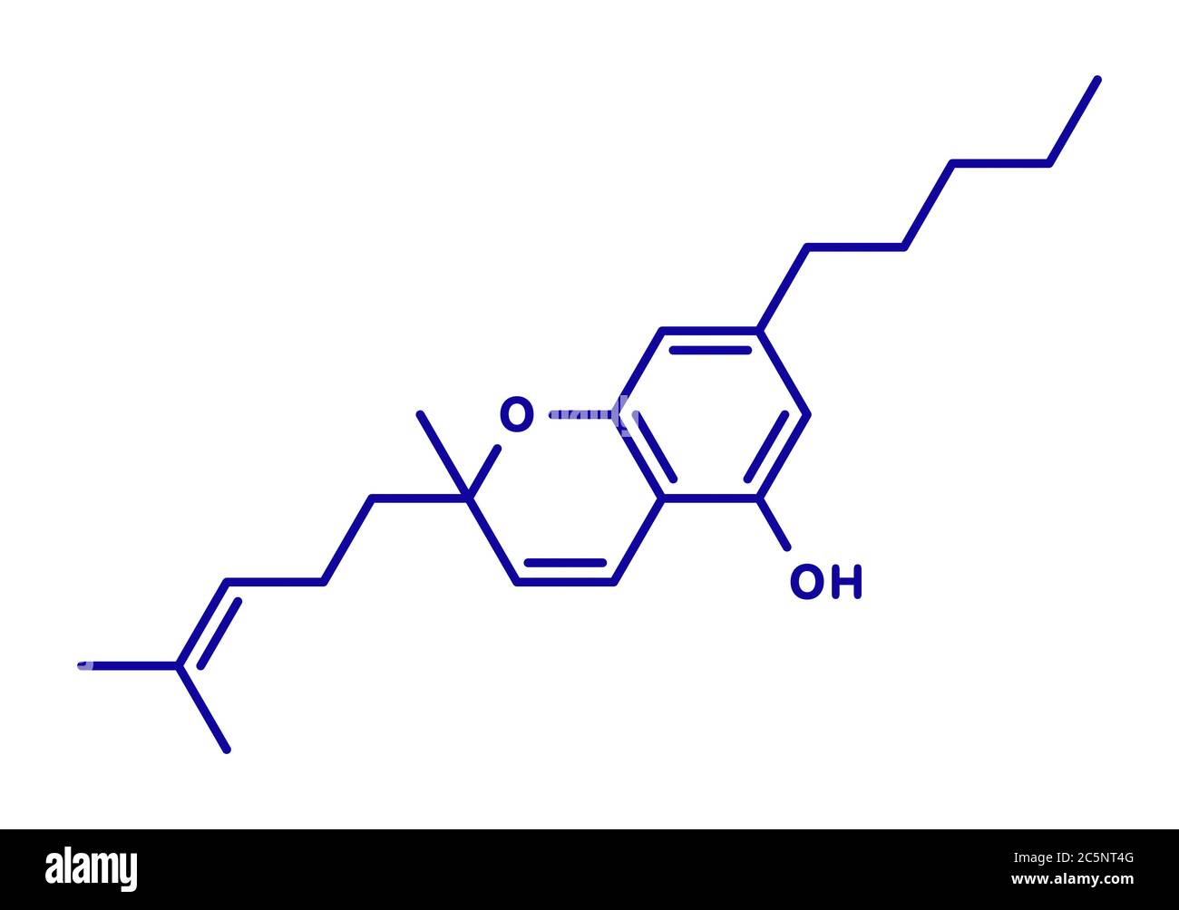 Cannabichromene o CBC molecola cannabinoide. Formula di scheletro. Foto Stock