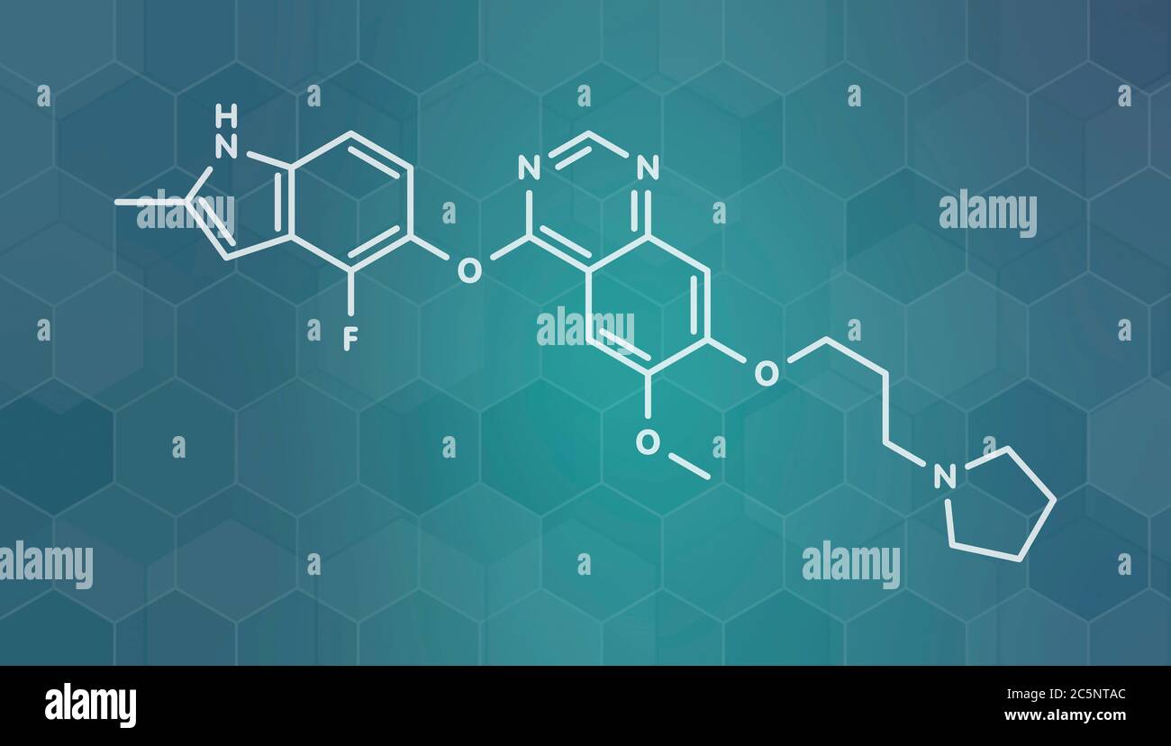 Cancro Cediranib molecola di farmaco. Formula di scheletro. Foto Stock