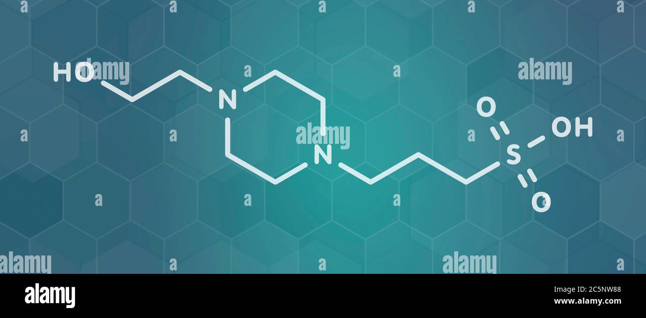 HEPPS agente tamponante molecola. Formula di scheletro. Foto Stock