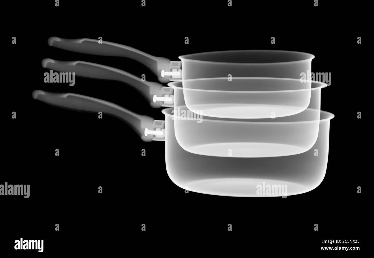 Pila di pentole, raggi X. Foto Stock
