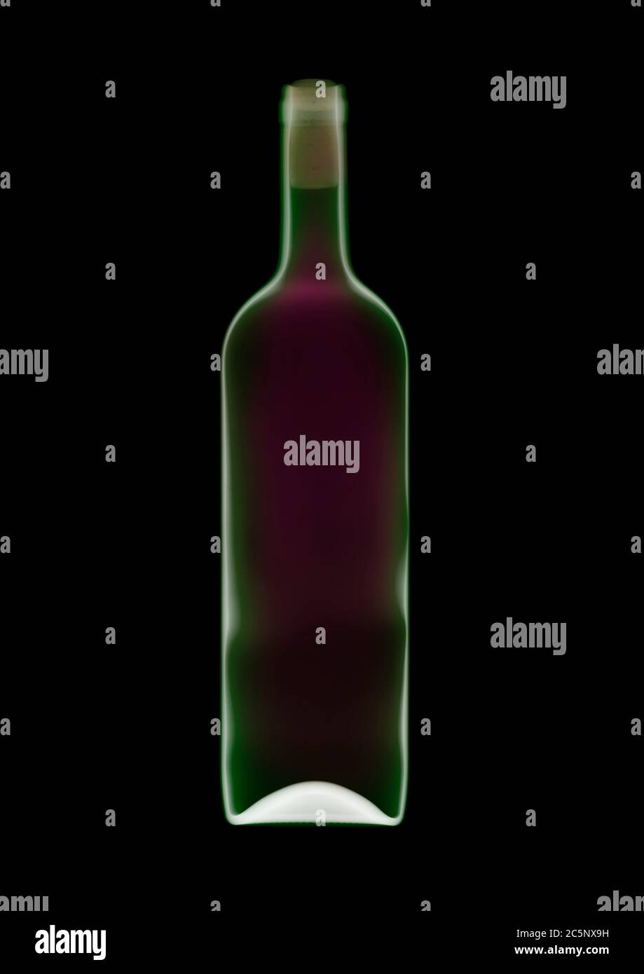 Bottiglia di vino, raggi X colorati. Foto Stock