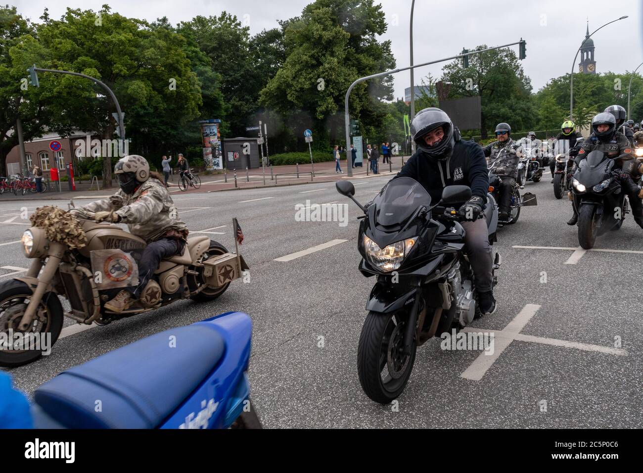 Biker, Demo, Korso, Amburgo, Reeperbahn, St. Pauli, Spielbudenplatz, 04.07.2020 Foto Stock