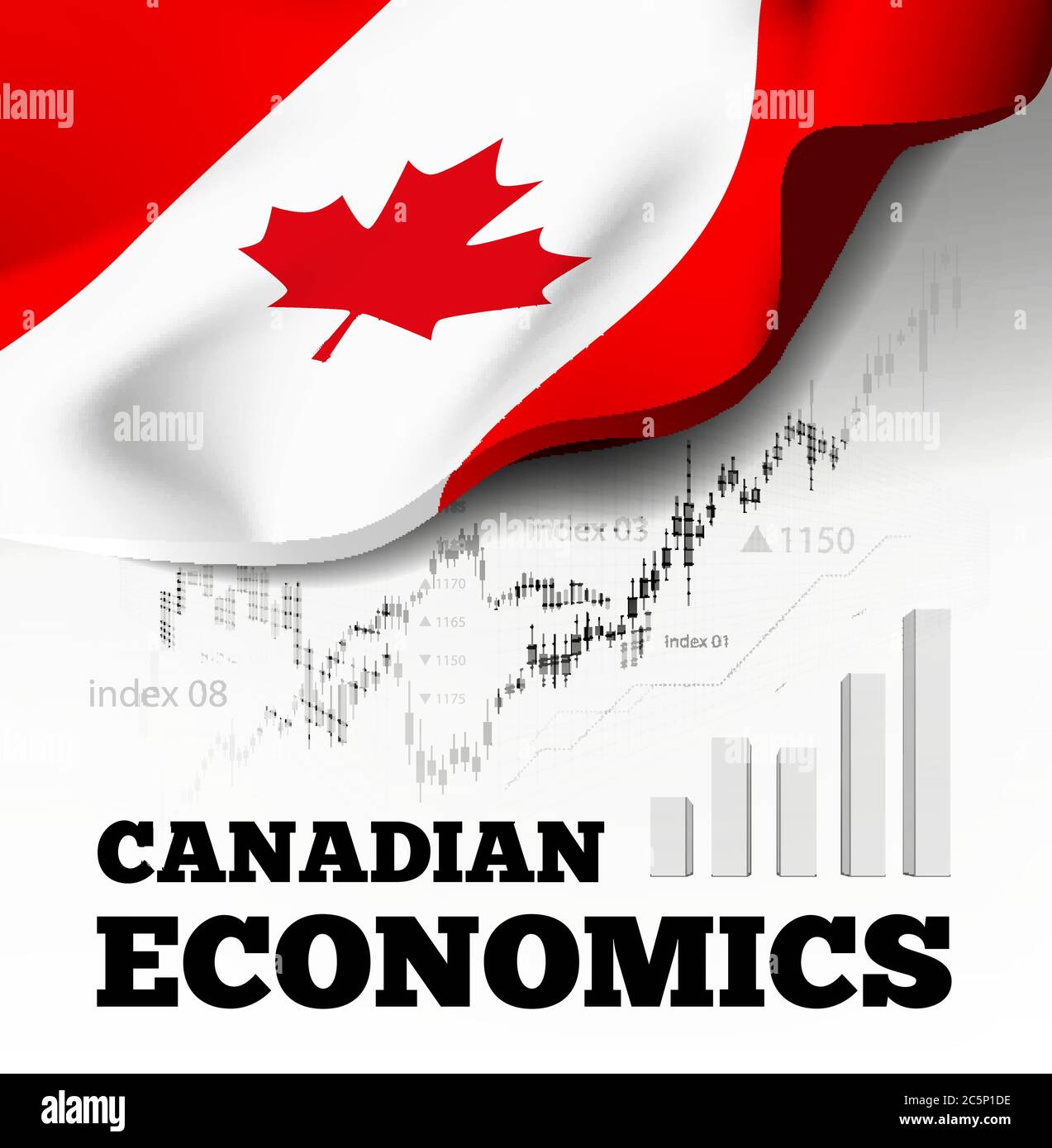 Economia canadese. Illustrazione vettoriale con contrassegno Canada sullo sfondo. Illustrazione Vettoriale