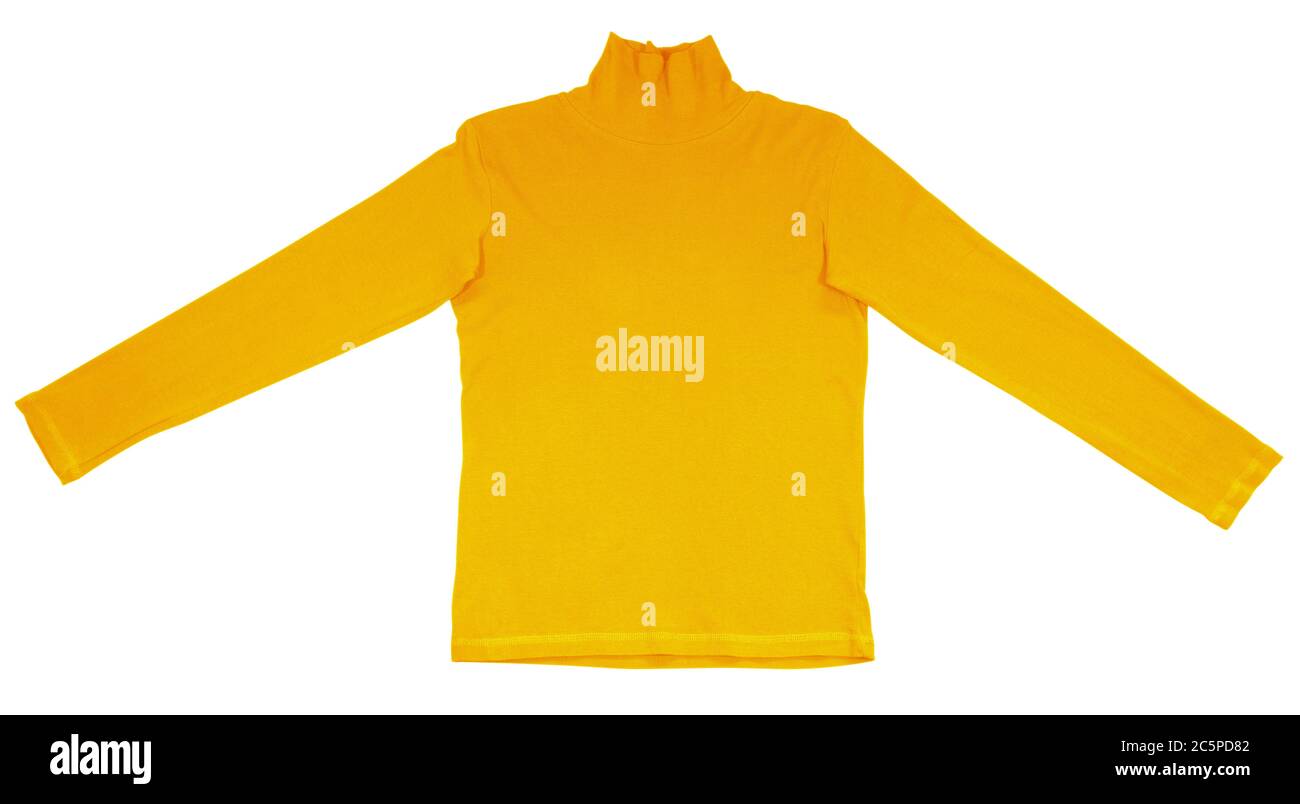 T-shirt gialla con maniche lunghe isolate su bianco. Tracciato di ritaglio incluso. Foto Stock