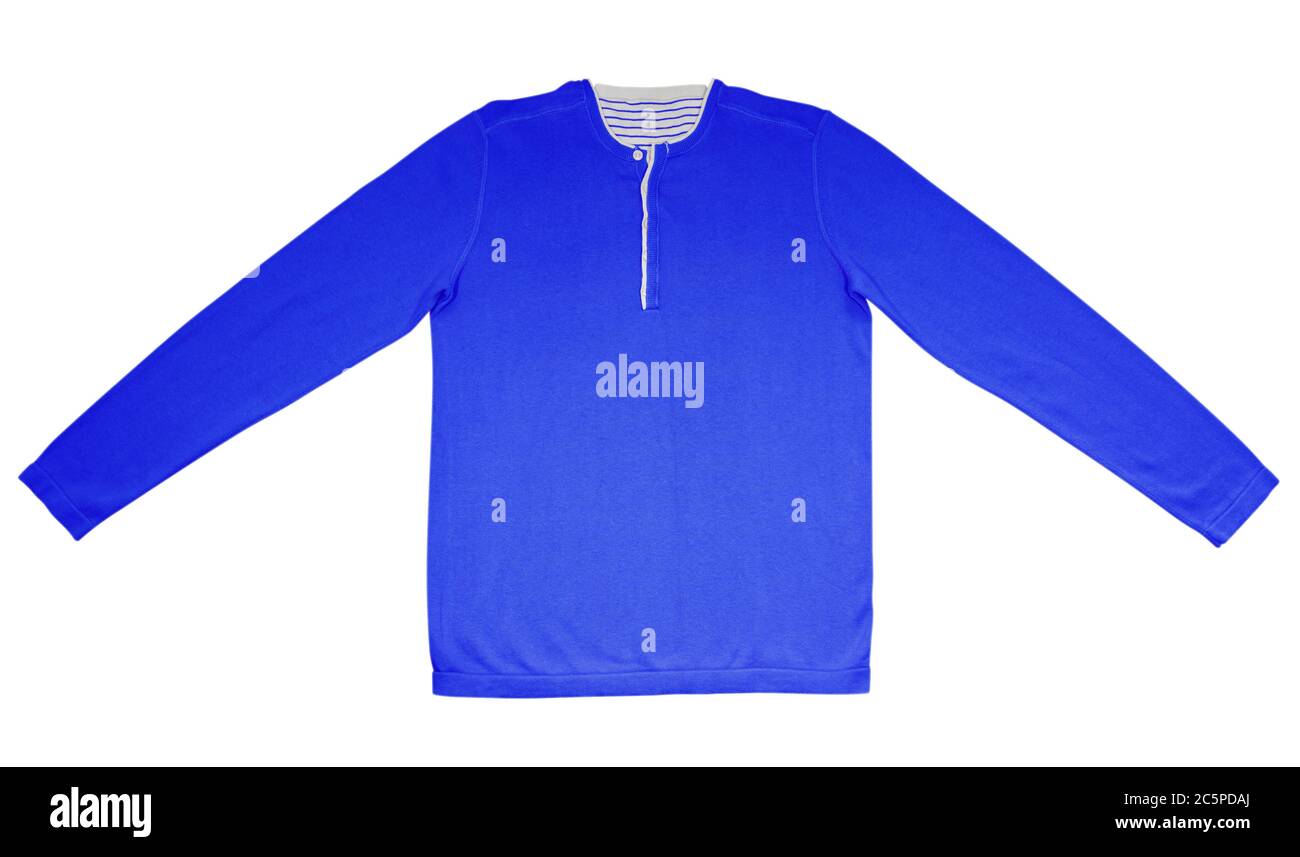 Camicia calda blu con maniche lunghe isolate su bianco. Tracciato di ritaglio incluso. Foto Stock