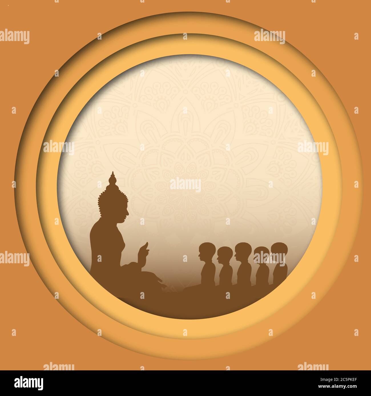 Figura sacra o foglia di albero di pippal Buddha Purnima o Vesak vettore di giorno, osservato anche come Guru Purnima in India e Nepal Illustrazione Vettoriale