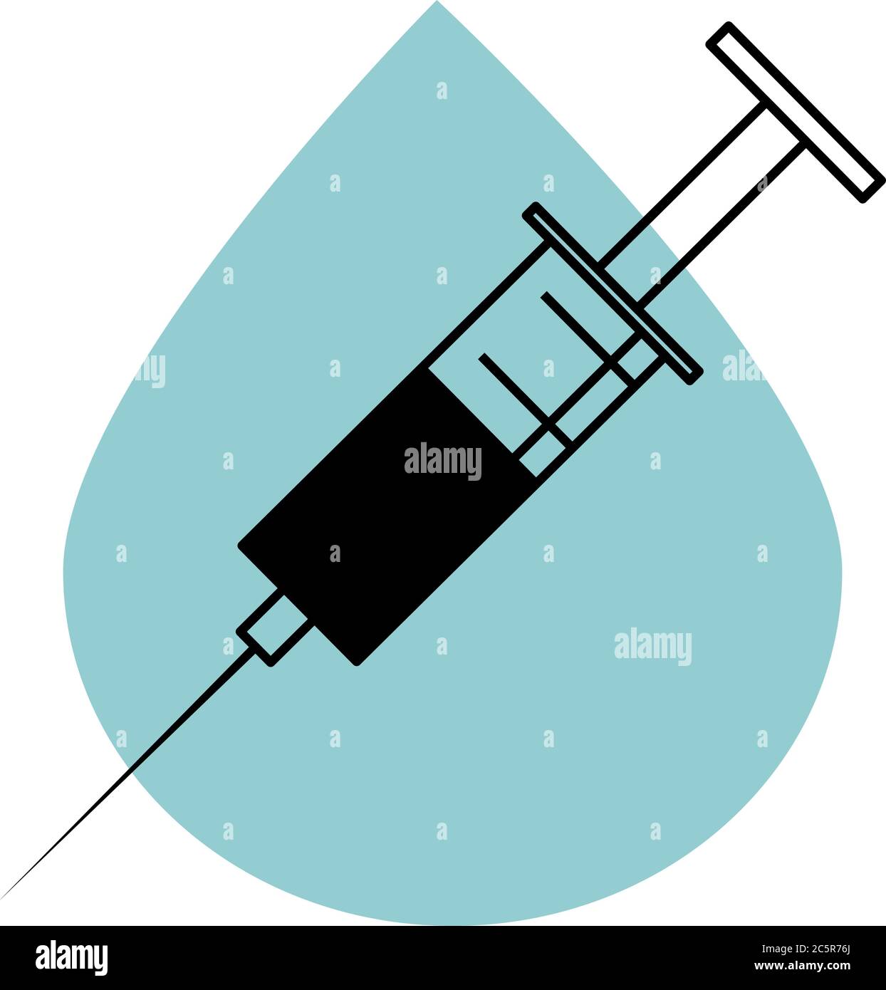 siringa medica con medicina su sfondo blu per la progettazione di teste di lettere, pubblicità, schede di trattamento, malattia, virus Illustrazione Vettoriale