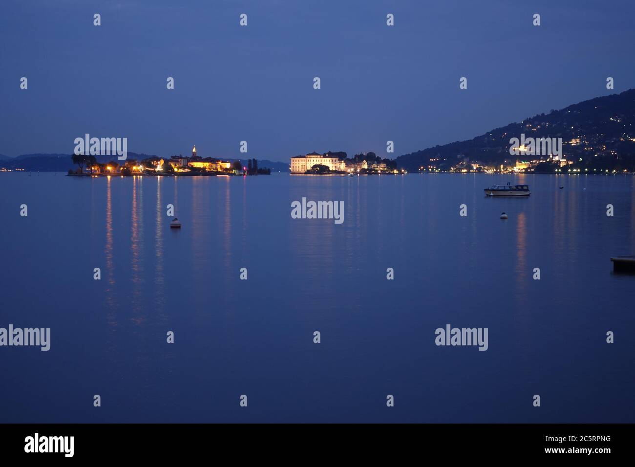 Isola Madre e Isola Bella di notte Foto Stock