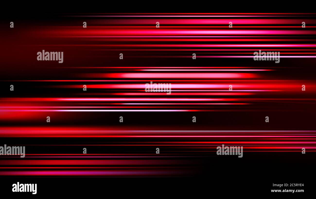 Tecnologia futura. Strisce chiare rosse e sfocate in movimento sullo sfondo. Linee veloci magiche. Foto Stock