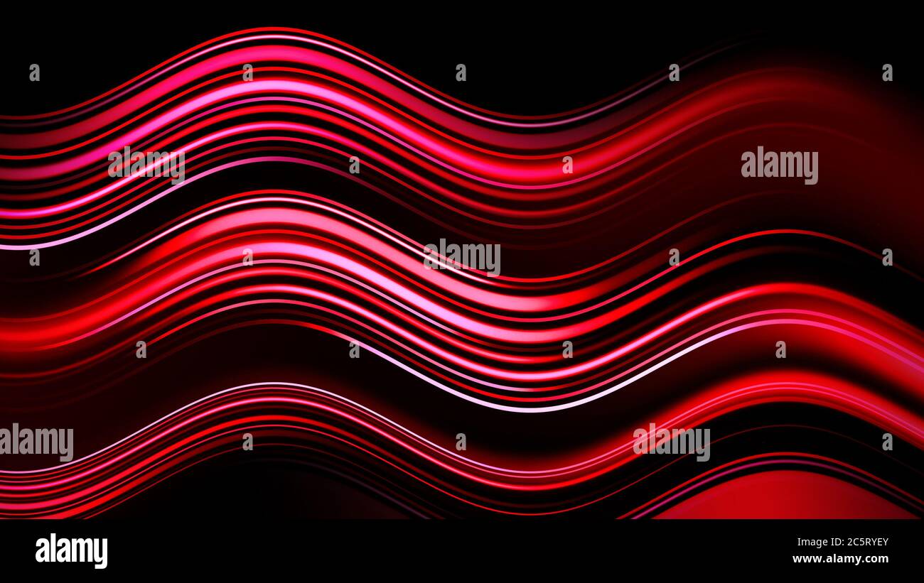 Tecnologia futura. Sfocatura magica e brillante che muove la linea d'onda rossa veloce. Strisce di effetto luce sullo sfondo. Foto Stock