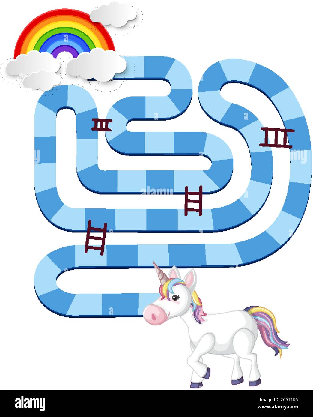 Rainbow unicorn gioco da tavolo modello per bambini prescolare illustrazione isolata Illustrazione Vettoriale