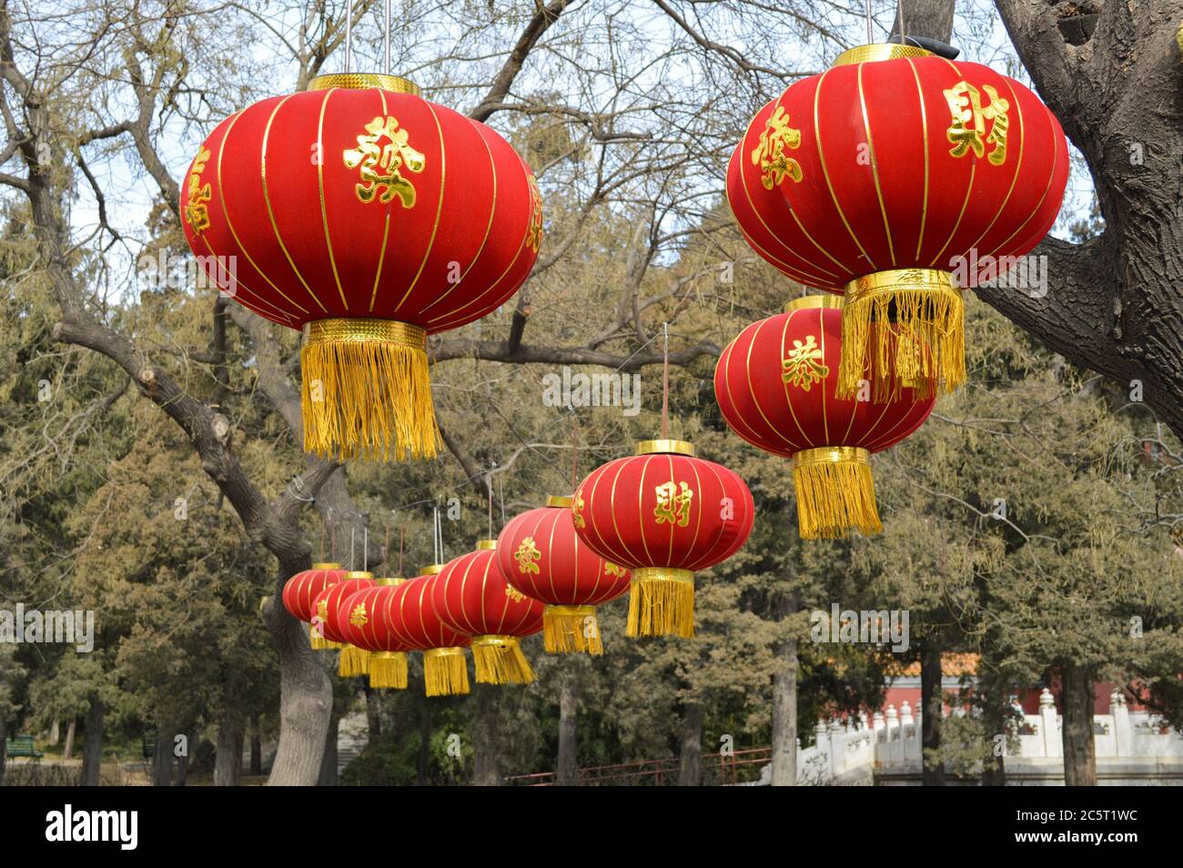 Pechino / Cina - 25 gennaio 2014: Lanterne rosse appese a Pechino, in Cina, in occasione del nuovo anno lunare Foto Stock