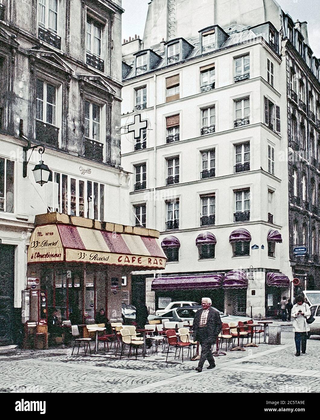 Foto illustrazione della mattina presto sulla riva sinistra di Parigi. Scatto di archivio scansionato da lucidi; 1972 Foto Stock