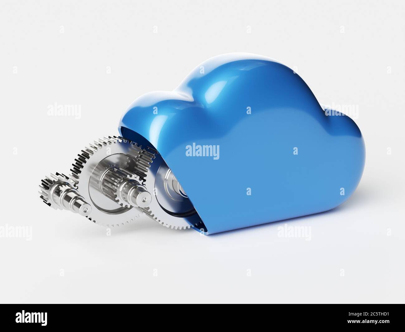 Cloud computing con Metal Gears. illustrazione del rendering 3d Foto Stock