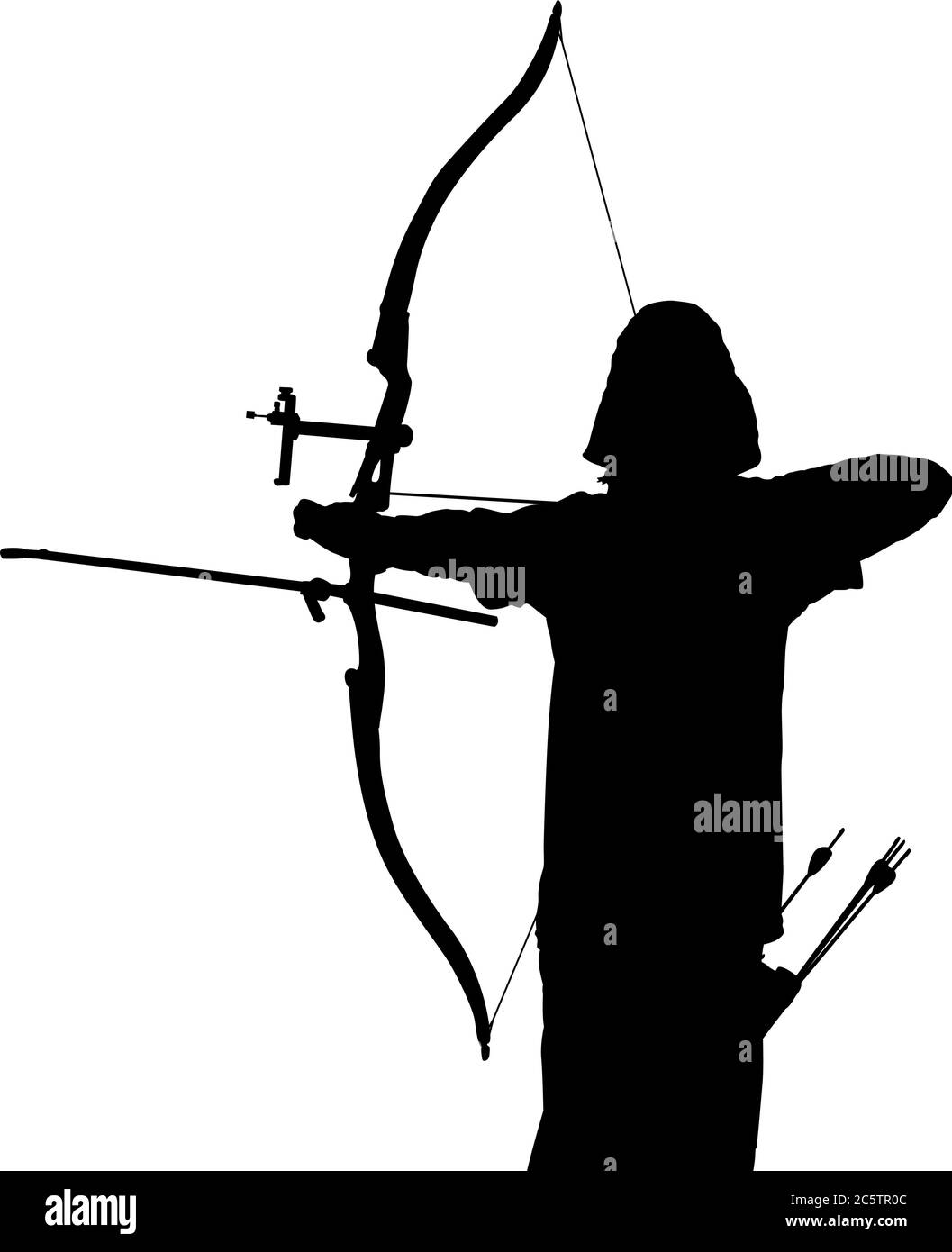 Archer femminile che punta con un arco ricorve Illustrazione Vettoriale