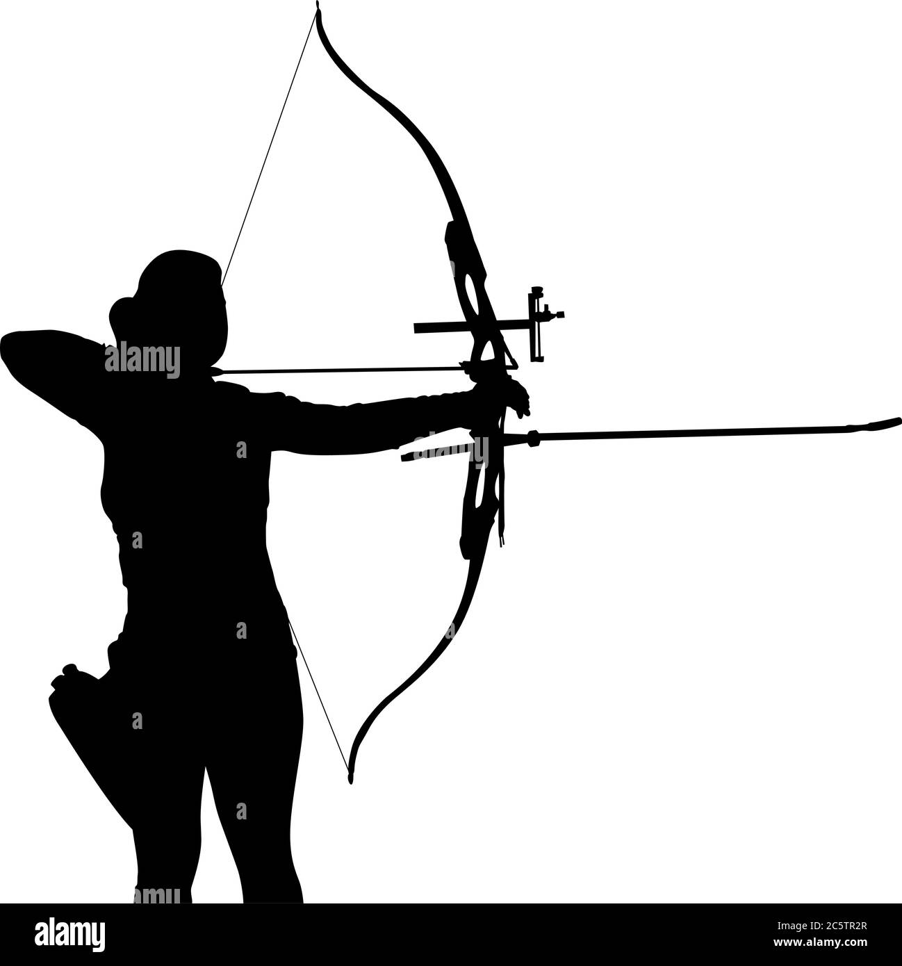 Archer femminile che punta con un arco ricorve Illustrazione Vettoriale