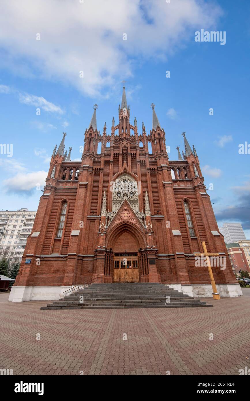 La Cattedrale dell'Immacolata Concezione della Santa Vergine Maria a Mosca, Russia, una Chiesa cattolica neogotica. Foto Stock