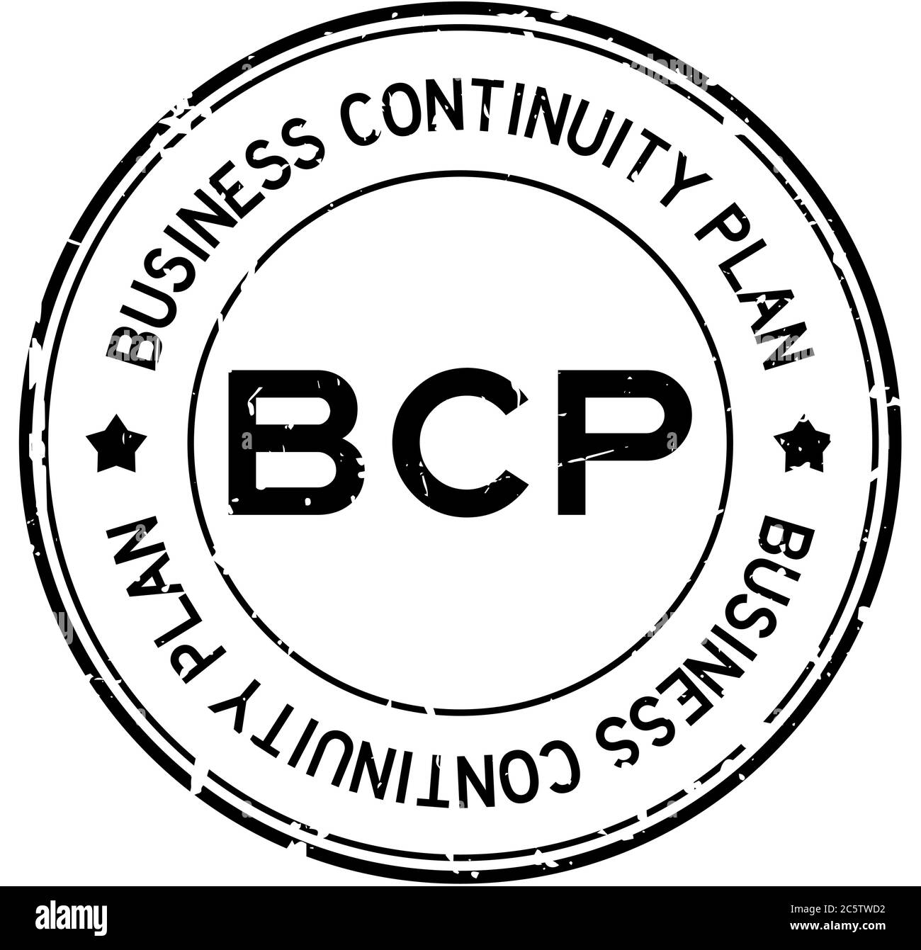 Grunge nero BCP (abbreviazione business continuity plan) parola rotondo sigillo in gomma stampigliato su sfondo bianco Illustrazione Vettoriale