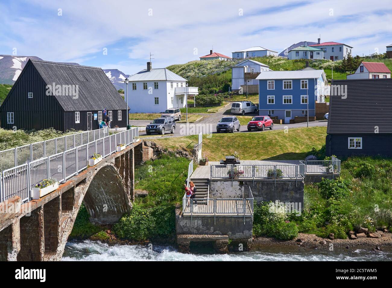 La pittoresca cittadina portuale di Hofsos a Skagafjordur, nel nord dell'Islanda Foto Stock