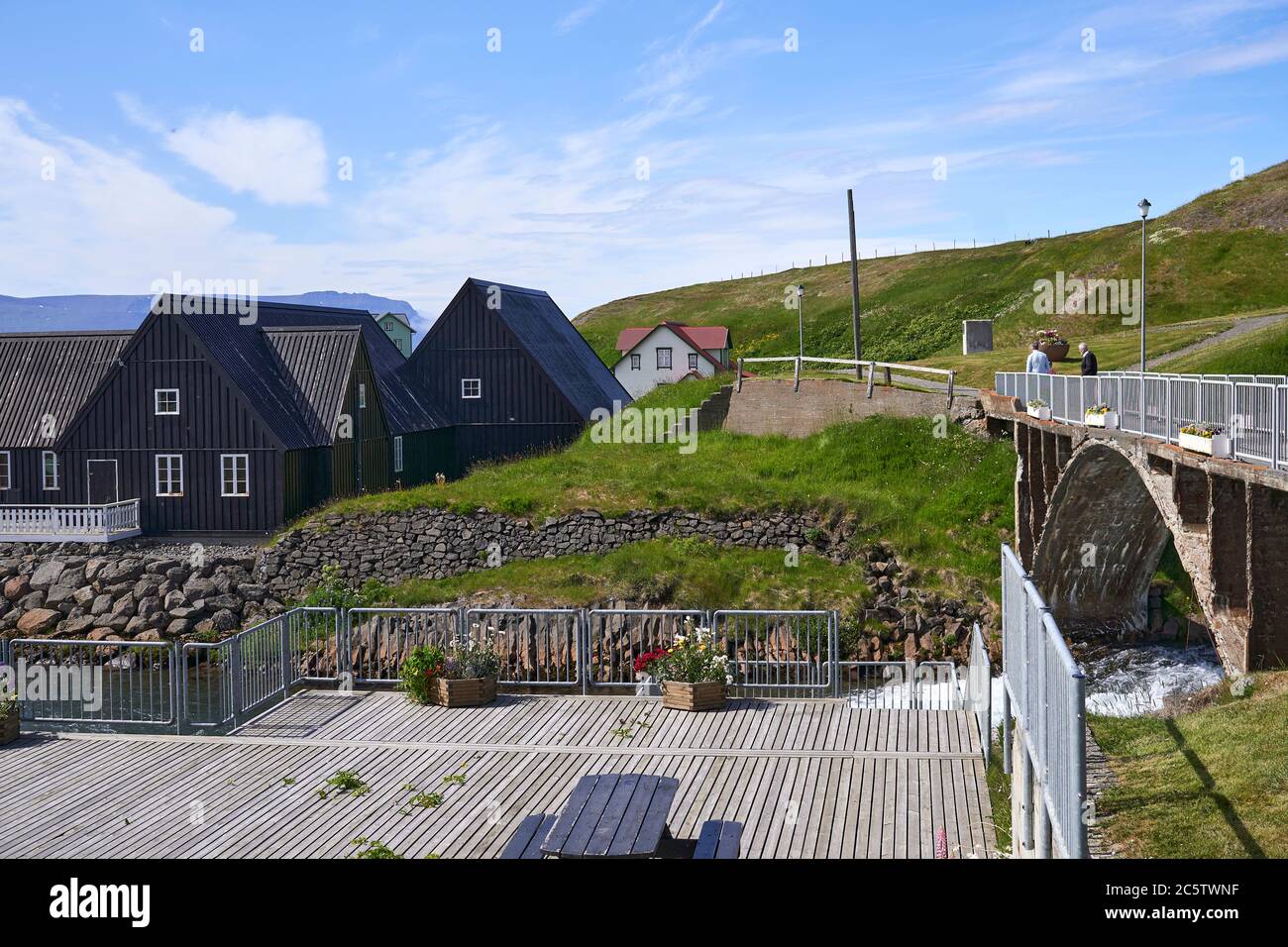 La pittoresca cittadina portuale di Hofsos a Skagafjordur, nel nord dell'Islanda Foto Stock