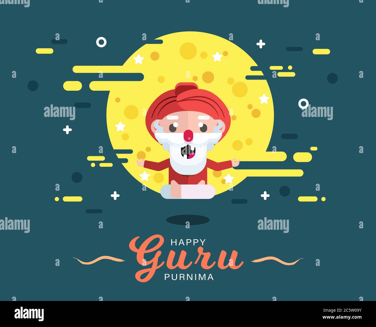 Happy Guru Purnima poster di saluto, yogi baba sfondo luna, illustrazione vettore Illustrazione Vettoriale