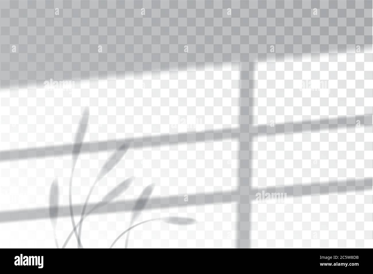 Ombra, effetti di sovrapposizione mock-up, cornice finestra e foglia di piante, luce naturale, illustrazione vettoriale. Illustrazione Vettoriale
