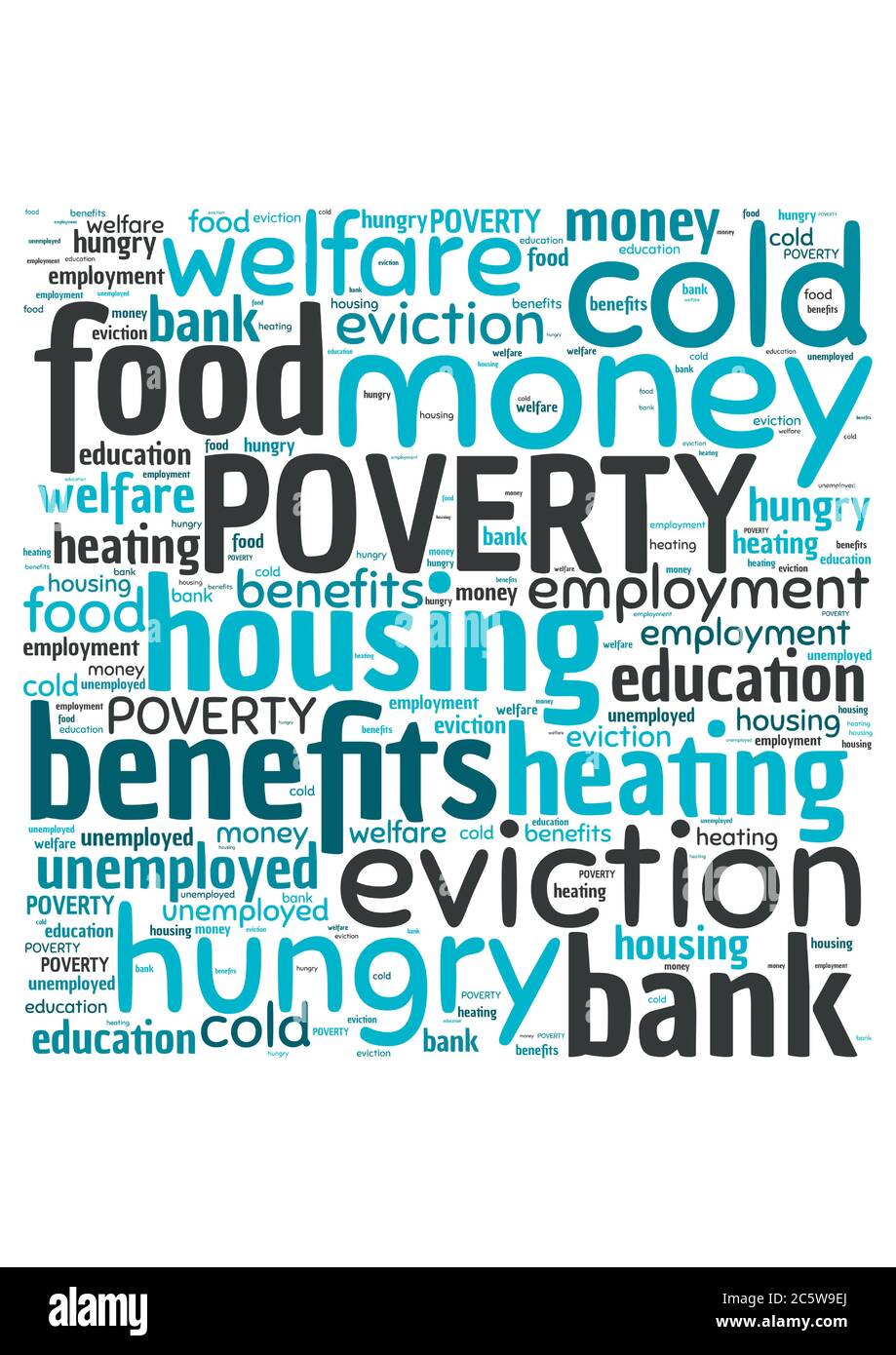 Illustrazione di una nuvola di parole con parole che rappresentano la povertà Illustrazione Vettoriale