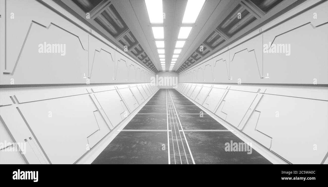 3D render. Il futuristico astronave fantascienza corridoio architettura Foto Stock