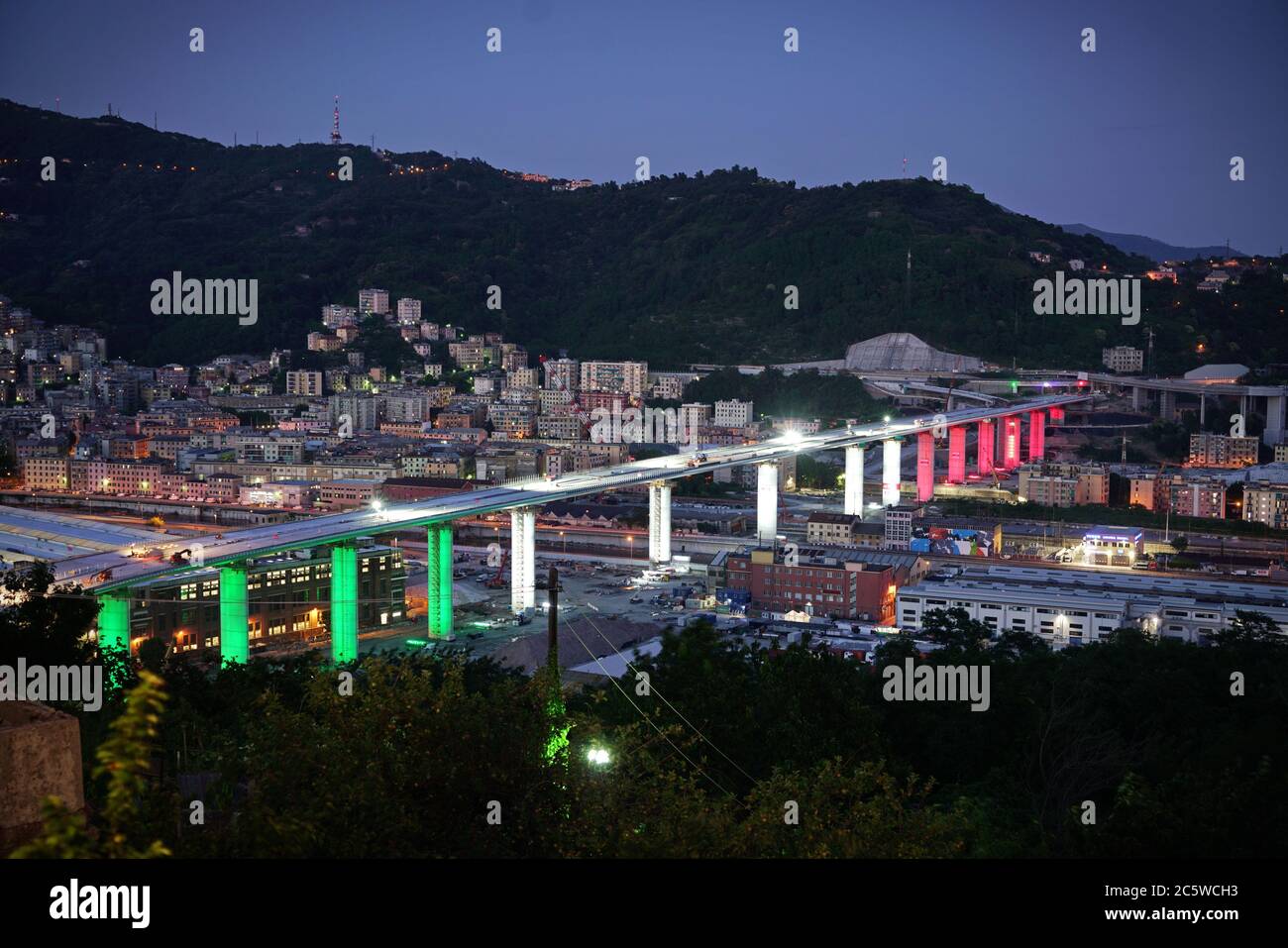 Cantiere del nuovo ponte di Genova progettato da Renzo piano. Genova, Italia - Giugno 2020 Foto Stock