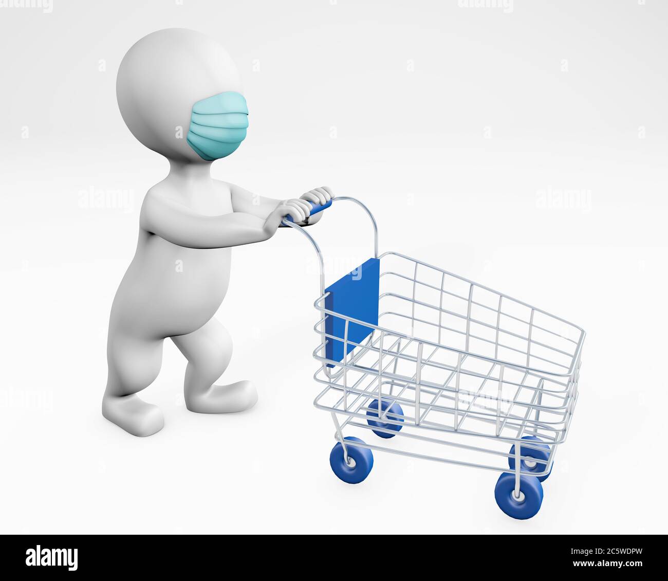 Uomo grasso con una maschera shopping 3d rendering isolato su bianco Foto Stock