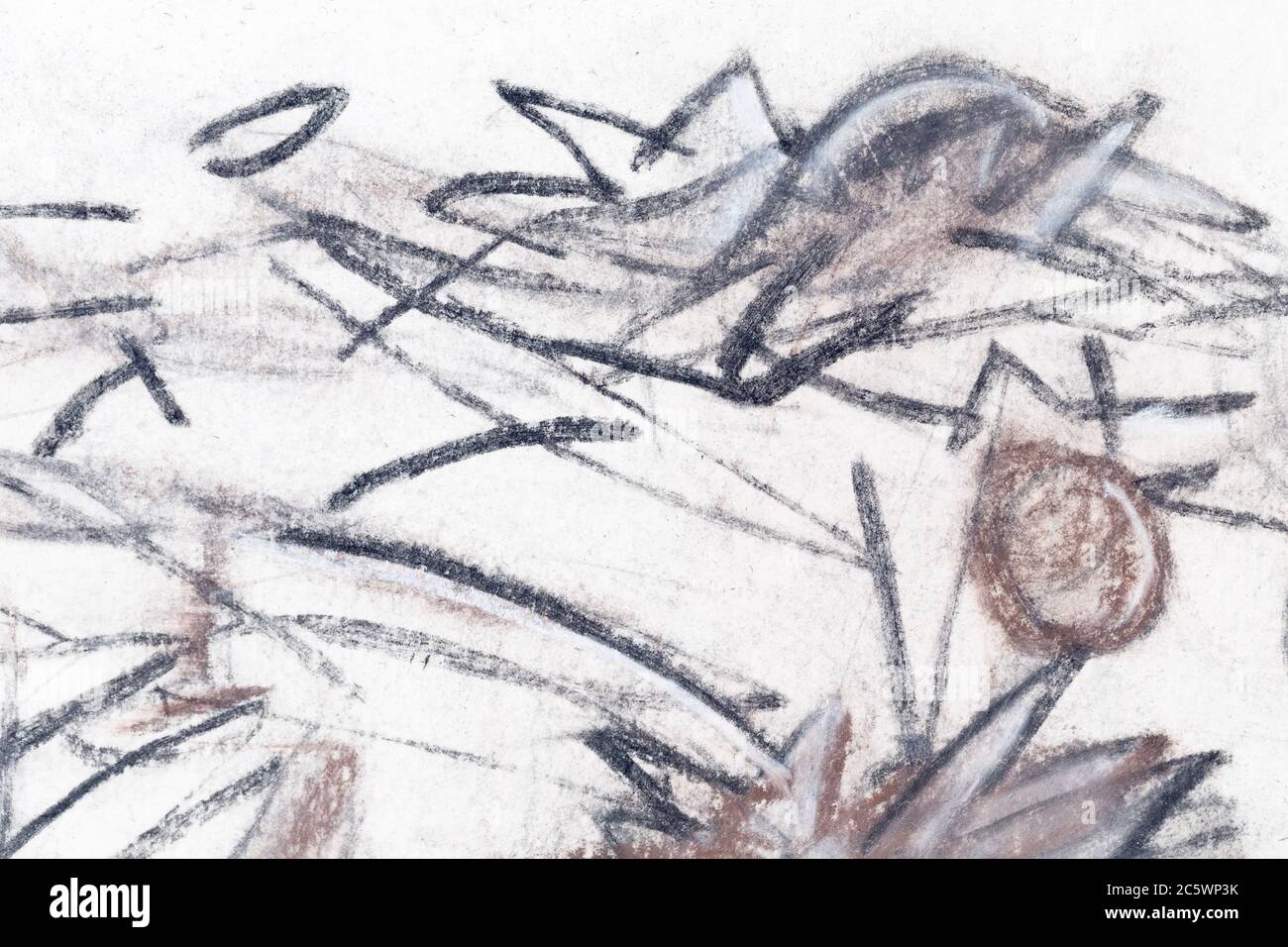Frammento di un'immagine di artis Arcadi Antoseac. Linee di abstact disegnate sulla carta coperta della salsa. Foto Stock