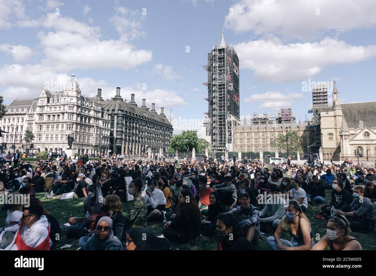 5 luglio 2020, BLM marzo attraverso Londra fino a Piazza del Parlamento Foto Stock
