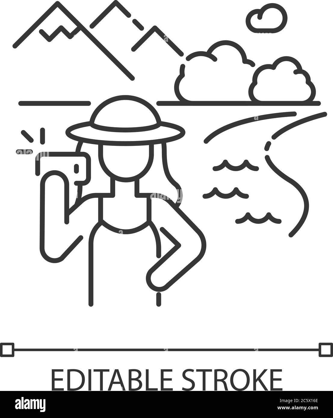 Icona lineare perfetta per il pixel di un'istanza turistica Illustrazione Vettoriale