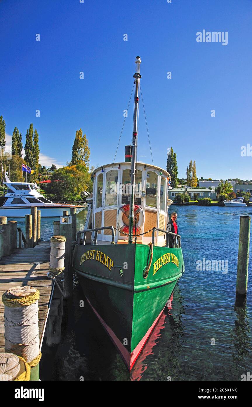 'Ernest Kemp' steamboat storico, Boat Harbour Marina, Lago Taupo, Taupo, regione di Waikato, Isola del nord, Nuova Zelanda Foto Stock