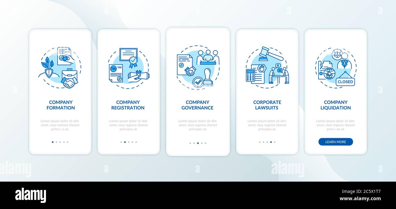 La formazione aziendale si stages nell'onboarding della pagina dell'app mobile con i concetti Illustrazione Vettoriale