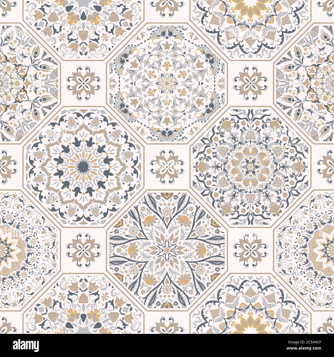 Patchwork colorato senza cuciture in stile turco. Elementi decorativi vintage. Perfetto per la stampa su tessuto o carta, piastrelle in ceramica Illustrazione Vettoriale