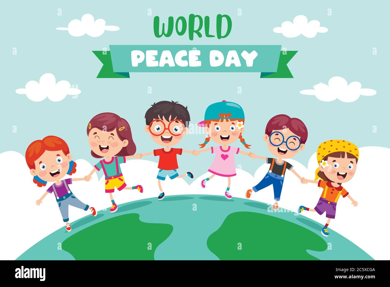 Bambini che celebrano la Giornata Mondiale della Pace Illustrazione Vettoriale