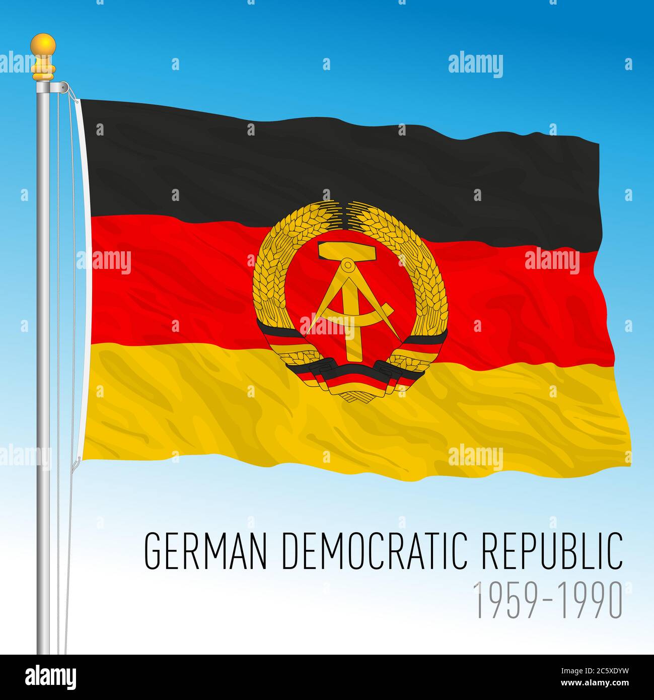 Bandiera storica della Repubblica democratica tedesca, Germania, 1959-1990, illustrazione vettoriale Illustrazione Vettoriale