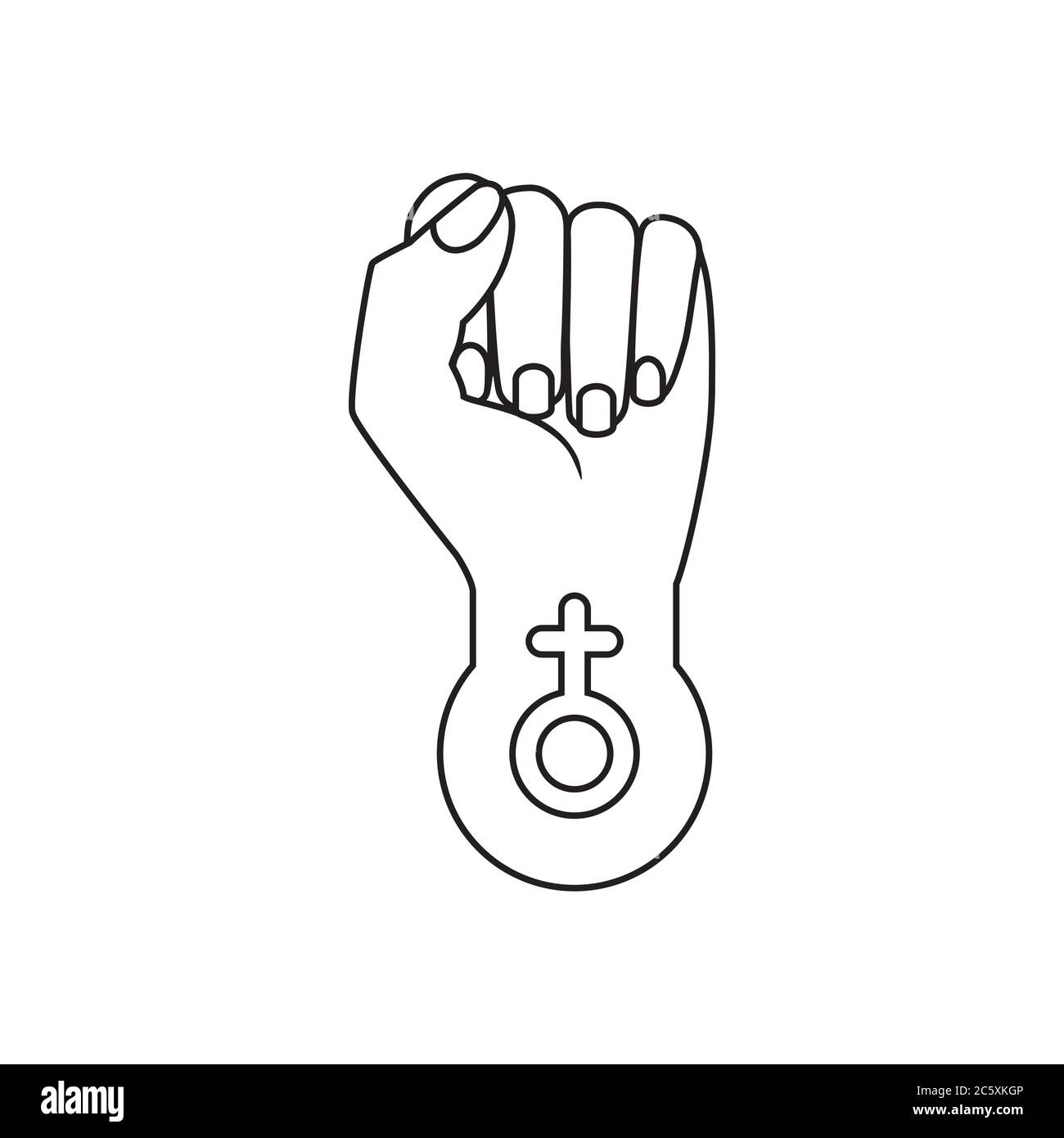 icona di linea fist ragazza isolato su sfondo bianco Illustrazione Vettoriale