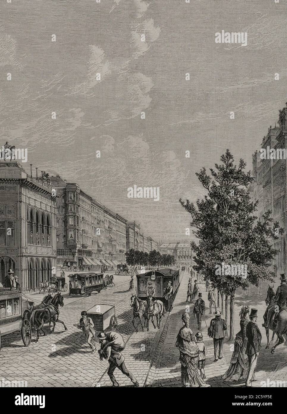 Historia de Austria. Siglo XIX Viena. Ricerca de la calle Real y exterior del Gran Teatro de la Ópera. Dibujo del naturale por M. Kroustein. Deviazione. Grado. La Ilustración Española y americana, 1878. Foto Stock