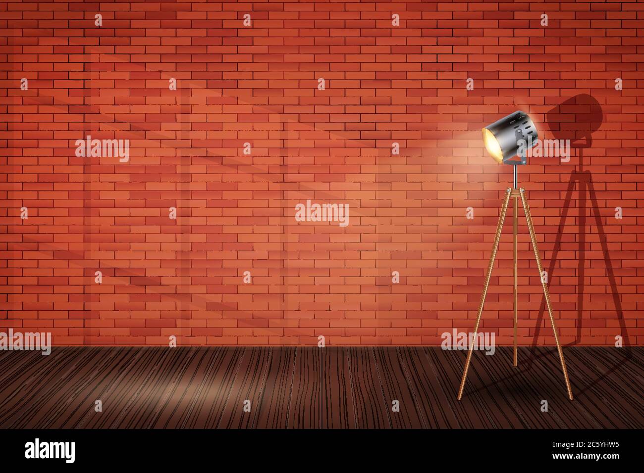 Interno loft con treppiede con lampada Spotlight Illustrazione Vettoriale